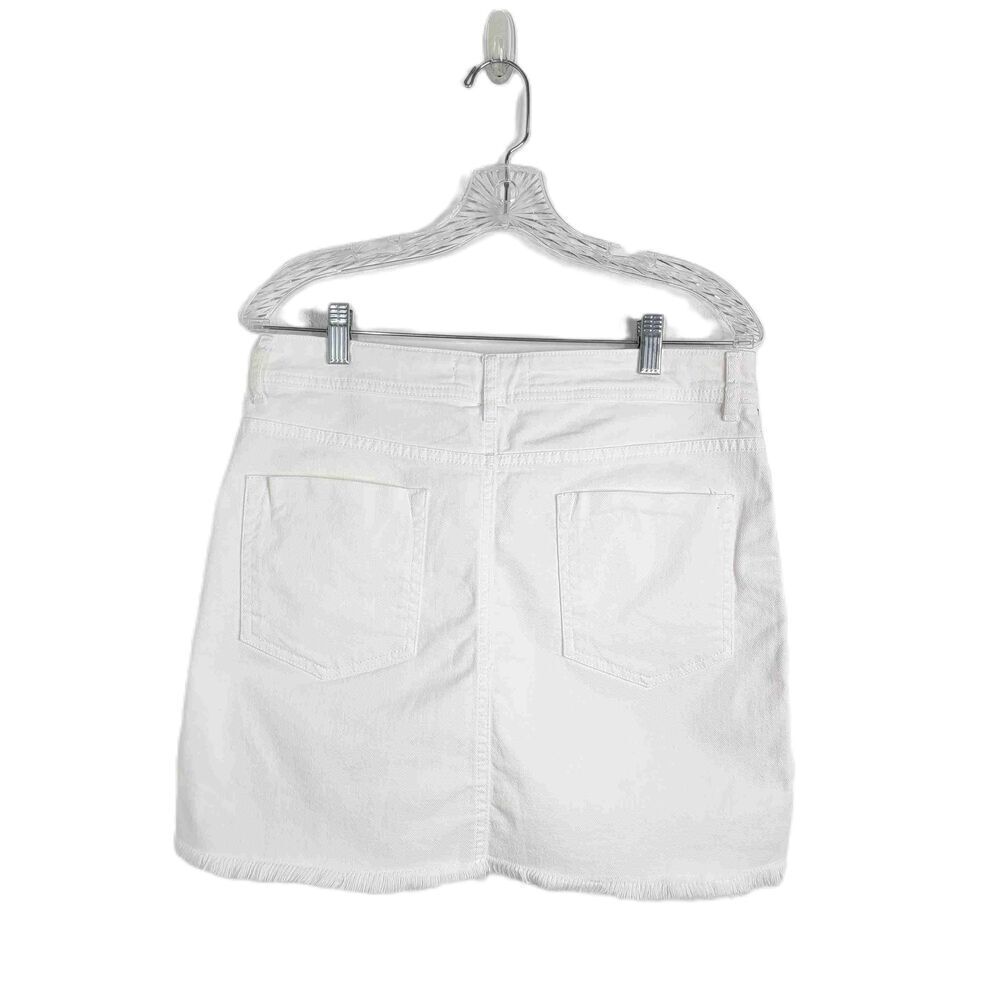 Zara Basic White Denim Mini Skirt Side Stripes Front Pockets Belt Loops Large - Picture 9 of 9